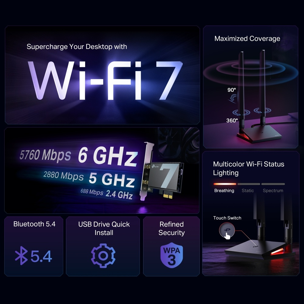Tarjeta de Red TP Link Archer TBE550E | PCI-E, Wi-Fi 7 Bluetooth 5.4 - imagen 7