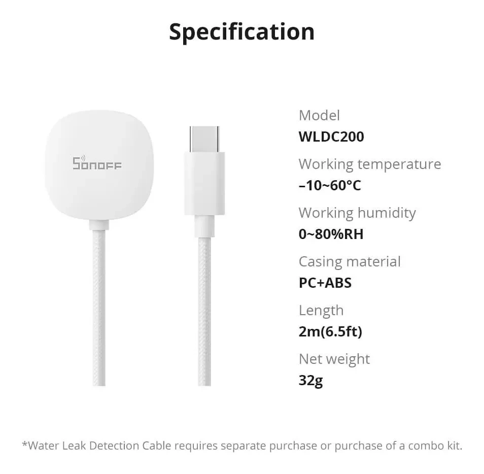 Cable de Deteccion de Fugas de Agua Sonoff WLDC200 2m - imagen 6