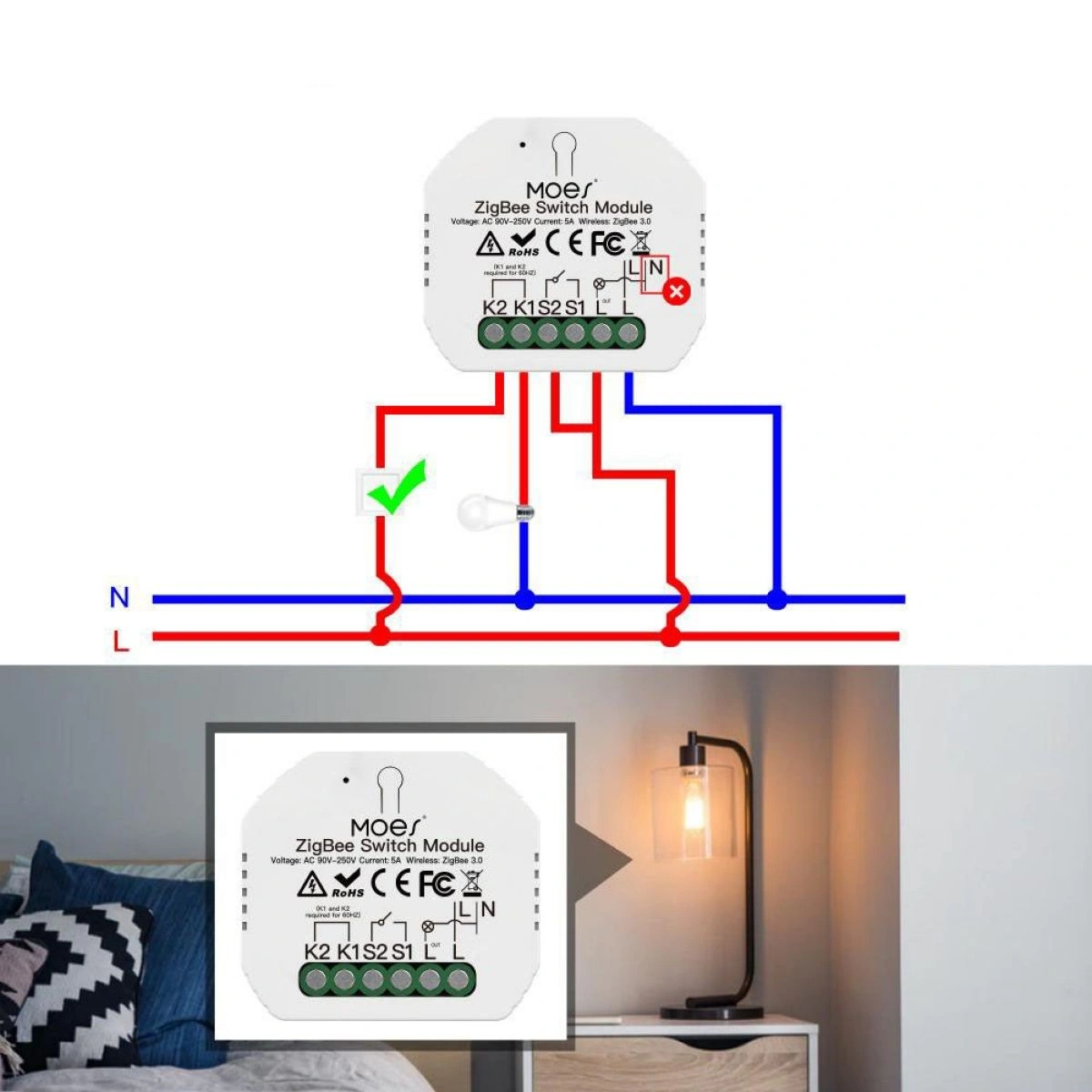 Módulo Interruptor Moes MS-104CZ Mini 3 Canales Zigbee Tuya - imagen 2